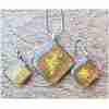 Colourful Square Design. Hand Painted Resin Pendant and Earrings A