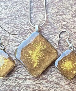 Colourful Square Design. Hand Painted Resin Pendant and Earrings A