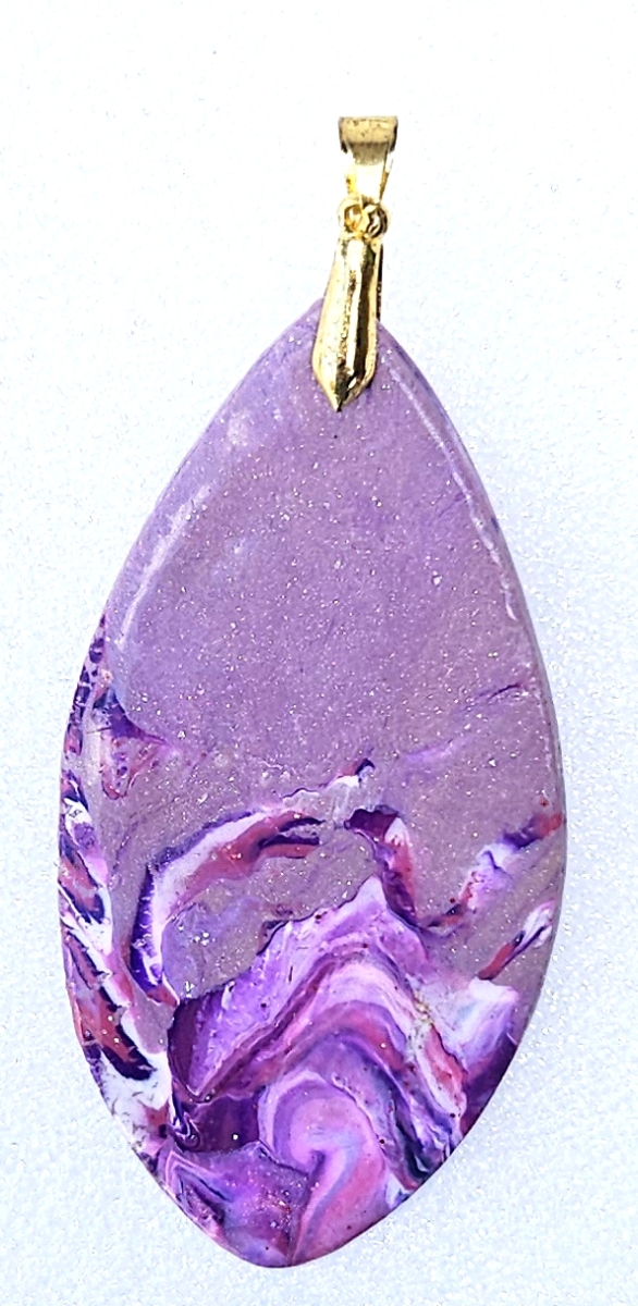 Polymer Clay Swirl Purple White Pink Teardrop Pendant - Image 2