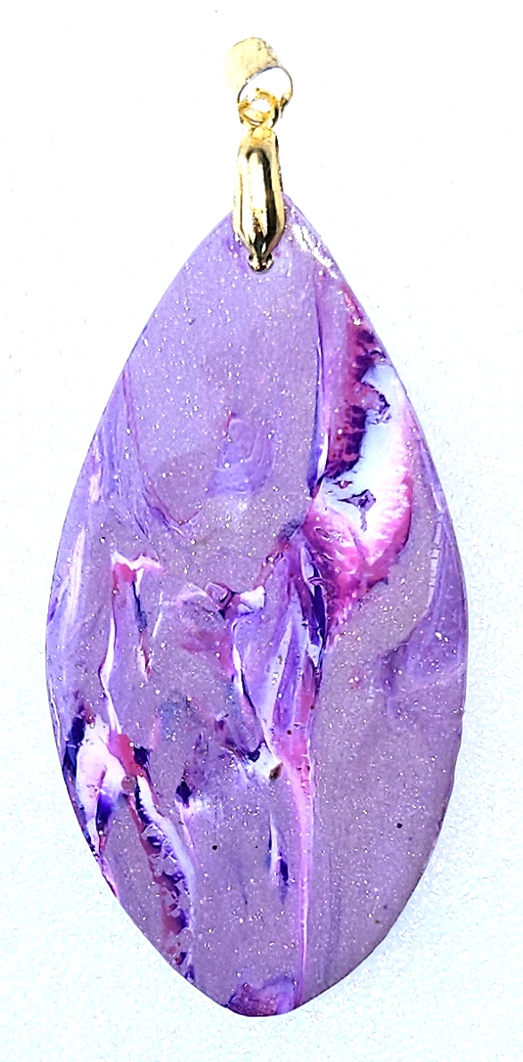 Polymer Clay Swirl Purple White Pink Teardrop Pendant