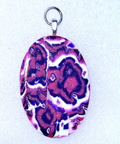 Polymer Clay Mokume Gane Purple, White Oval Pendant