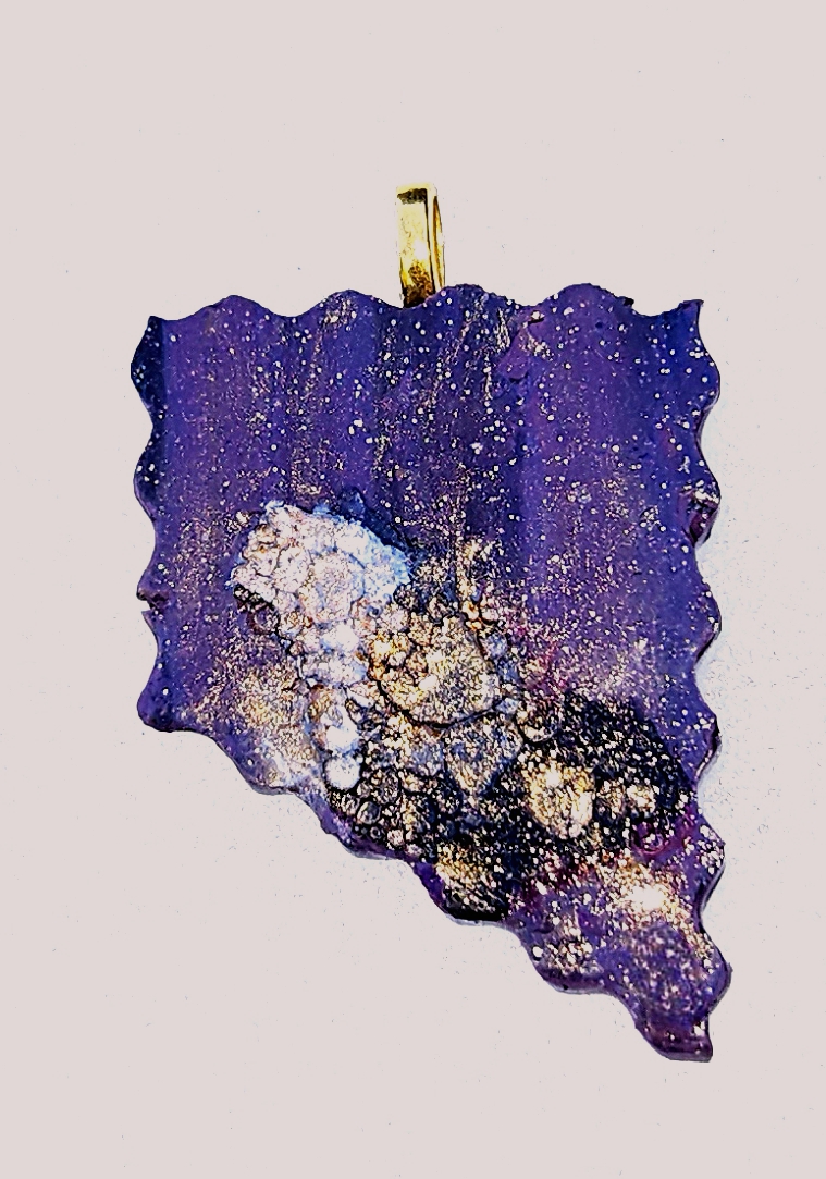 Polymer Clay Mokume Gane Purple Pendant With Texture
