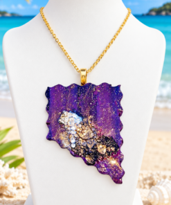 Polymer Clay Mokume Gane Purple Pendant With Texture