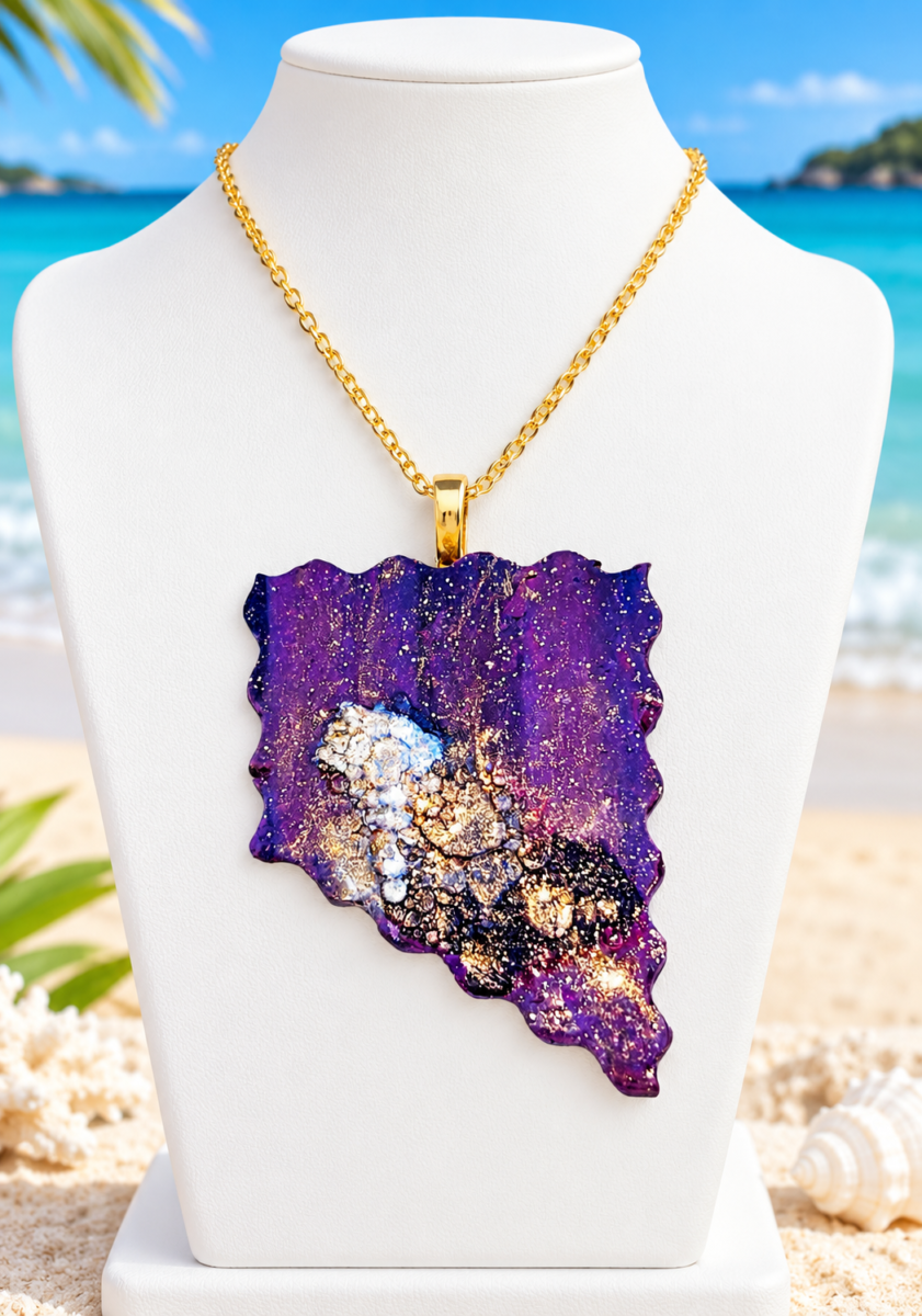 Polymer Clay Mokume Gane Purple Pendant With Texture