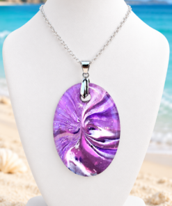 Alternative view of Polymer Clay Lentil Swirl Purple White Pendant