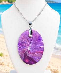 Polymer Clay Lentil Swirl Purple White Pendant