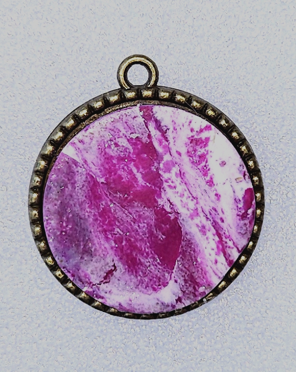 Polymer Clay Mokume Gane Pink, White On Tree Of Live Bezel Pendant