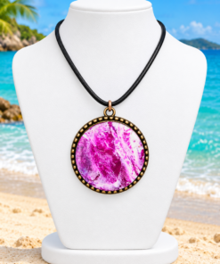 Polymer Clay Mokume Gane Pink, White On Tree Of Live Bezel Pendant