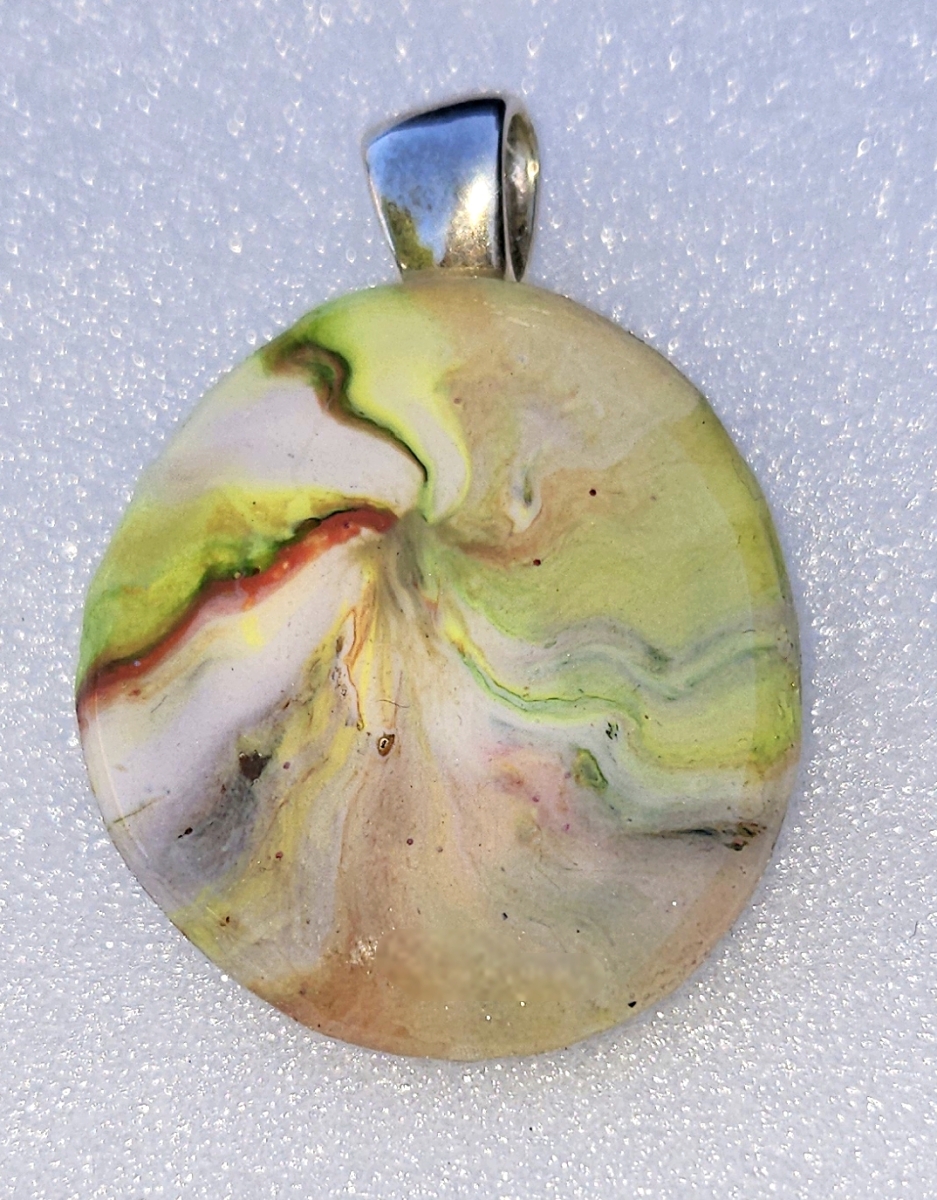 Polymer Clay Lentil Swirl Green Pendant