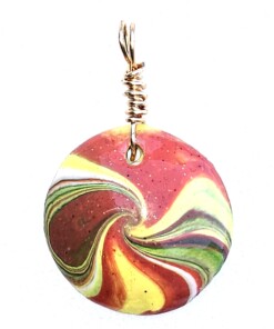 Alternative view of Polymer Clay Lentil Swirl Green Brown Yellow Pendant