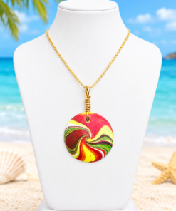 Alternative view of Polymer Clay Lentil Swirl Green Brown Yellow Pendant