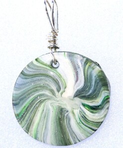 Polymer Clay Lentil Swirl Green White Pendant