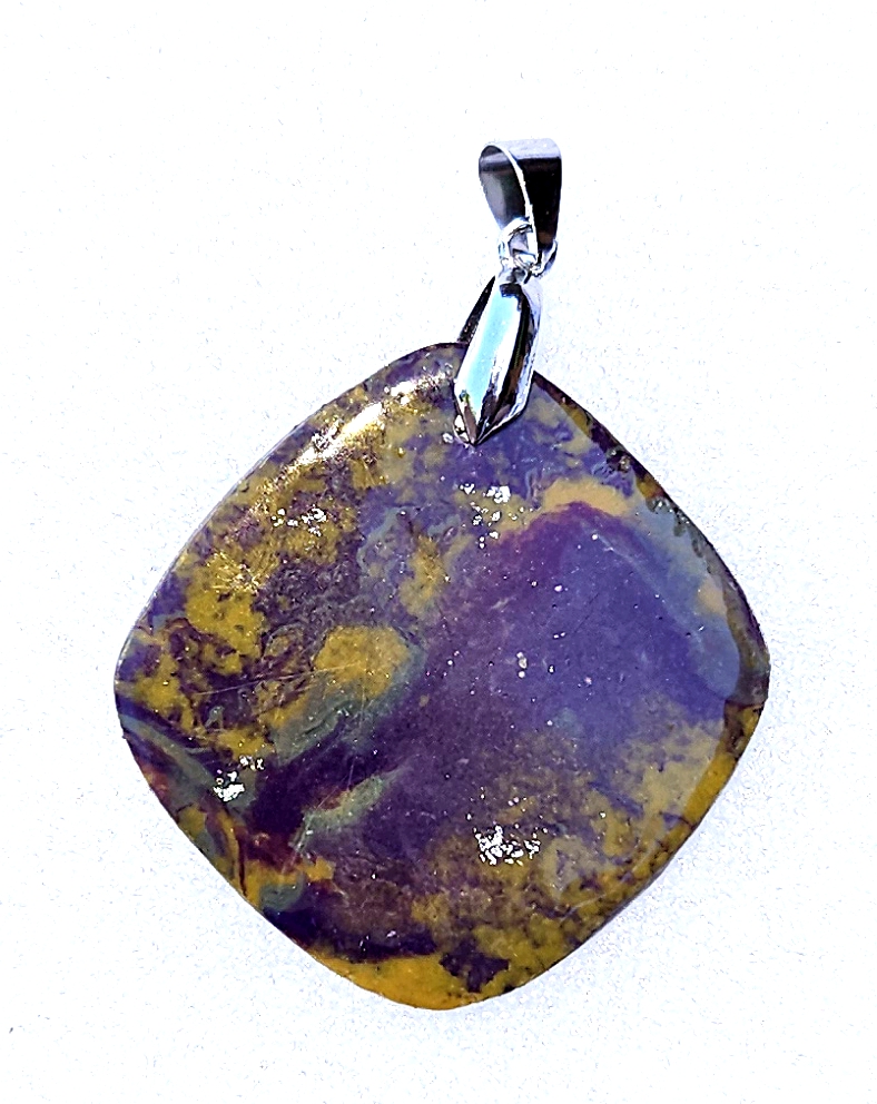 Polymer Clay Mokume Gane Purple Green Pendant - Image 4