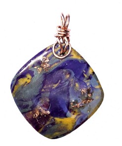 Alternative view of Polymer Clay Mokume Gane Purple Green Pendant