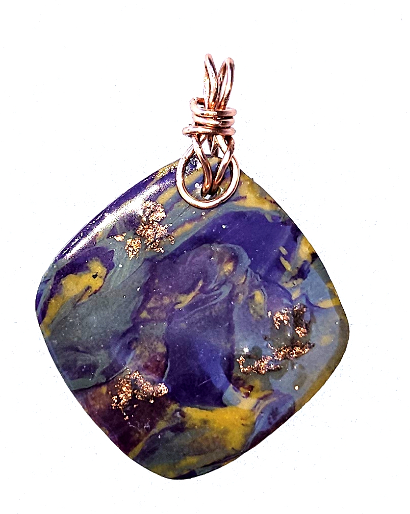 Polymer Clay Mokume Gane Purple Green Pendant - Image 2