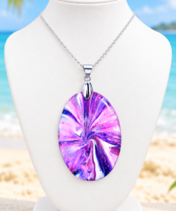 Polymer Clay Lentil Swirl Purple White Pink Pendant