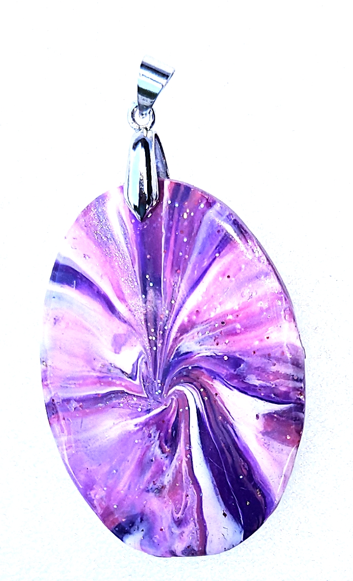 Polymer Clay Lentil Swirl Purple White Pink Pendant