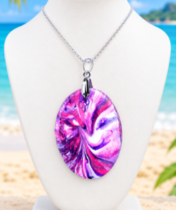 Alternative view of Polymer Clay Lentil Swirl Purple White Pink Pendant