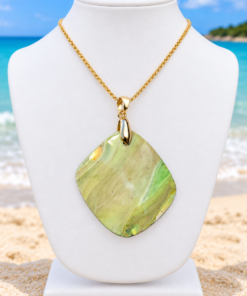 Alternative view of Polymer Clay Mokume Gane Green Pendant