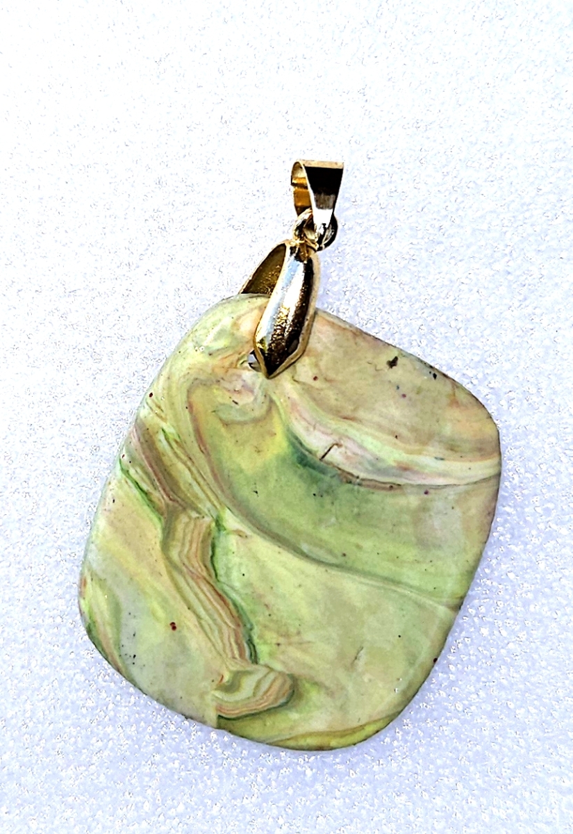 Polymer Clay Mokume Gane Green Pendant
