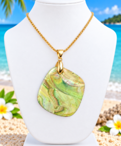 Polymer Clay Mokume Gane Green Pendant