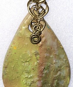 Polymer Clay Mokume Gane Green Pendant With Texture