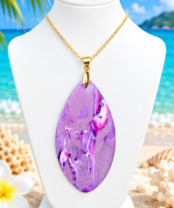 Polymer Clay Swirl Purple White Pink Teardrop Pendant