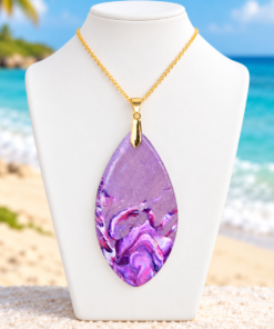 Alternative view of Polymer Clay Swirl Purple White Pink Teardrop Pendant