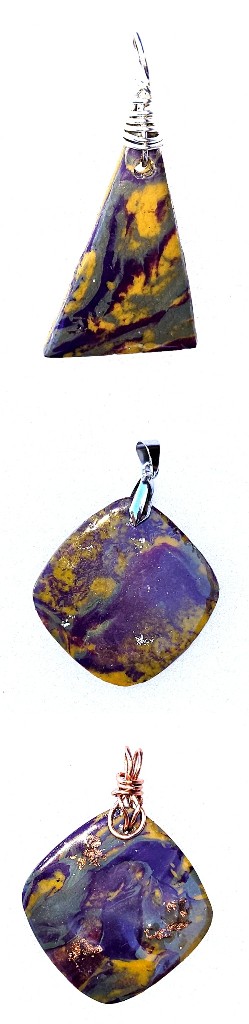 Polymer Clay Mokume Gane Purple Green Pendant