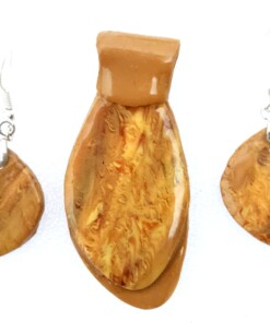 Polymer Clay Mokume Gane Light Brown Pendant Earring Set #9