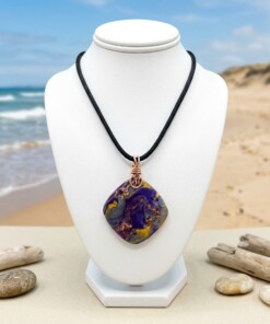 Polymer Clay Mokume Gane Purple Green Pendant #2