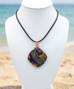 Alternative view of Polymer Clay Mokume Gane Purple Green Pendant #2
