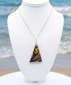 Polymer Clay Mokume Gane Purple Green Triangle Pendant #3
